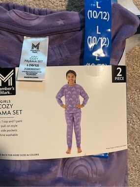 Member's Mark Girls' Cozy Purple Rainbow Pajama Set - L (10/12)
